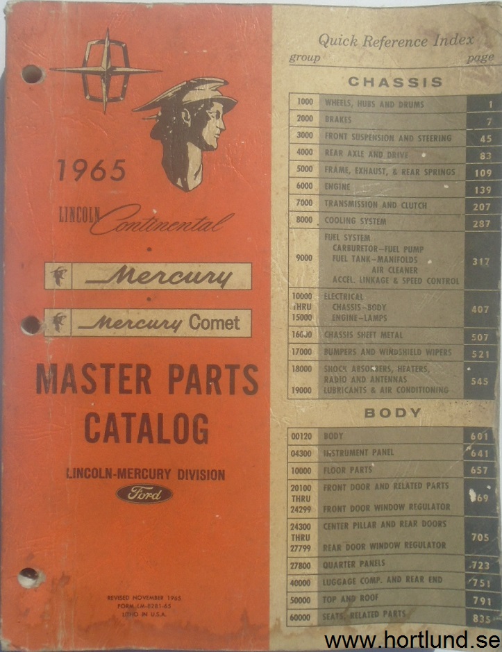 www.hortlund.se 1965 Lincoln Continental & Mercury Master Parts Catalog
